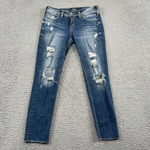 Silver Jeans Co. Jeans Womens 27 Blue Suki Skinny Crop Distressed Raw Hem L25